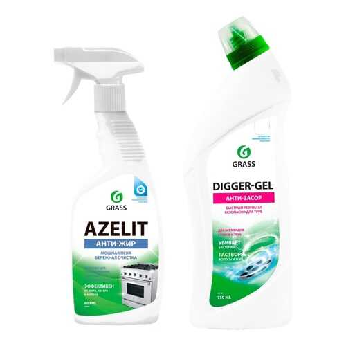 Grass средство д/кухни Azelit Анти-жир 600 мл + Гель д/чистки труб Digger-Gel 750 мл в Керхер