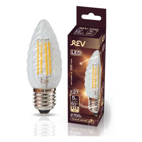 Лампа светодиодная REV FILAMENT свеча витая TC37 E27 5W, 2700K, DECO Premium, теплый свет в Керхер